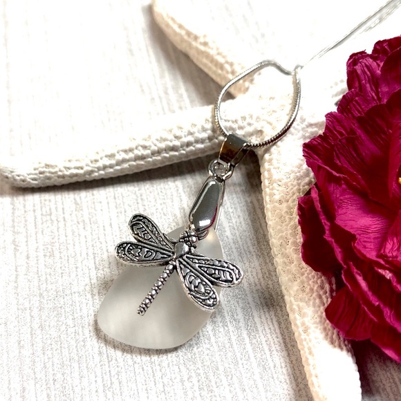 Dragonfly Necklace, Sea Glass, Butterfly, Insect - Picture 2 of 9